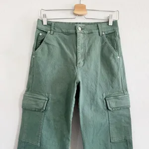 Ann Taylor LOFT High Rise Wide Leg Utility Jeans Army Green Mountain Rosemary thumbnail 6