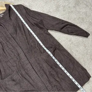 Barefoot Dreams CozyChic Lite Relaxed Hooded Cardigan Open Front Pockets Brown L thumbnail 12
