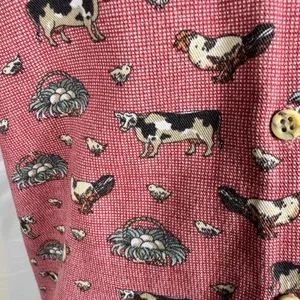 Country Chic Sleeveless Button Up Farm Print Vtg Cotton Cows Chicken Red thumbnail 5