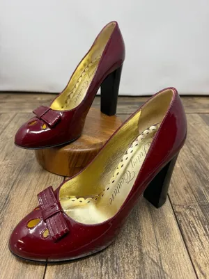 Juicy Couture Burgundy Patent Leather Bow Block Heel Pumps Made in Italy 5.5 M thumbnail 1