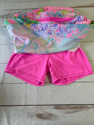 Lilly Pulitzer Luxletic Pink Multi Floral Patchwork Tropical Skort thumbnail 6