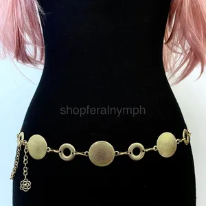 Gold Y2K Textured Disc Open Ring Waist Chain Belt, Fits 24-42 Inches, X7GA1359 thumbnail 2