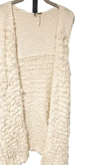 Free People Size Medium Cream Shag Fluffy Sleeveless Open Front‎ Vest thumbnail 1