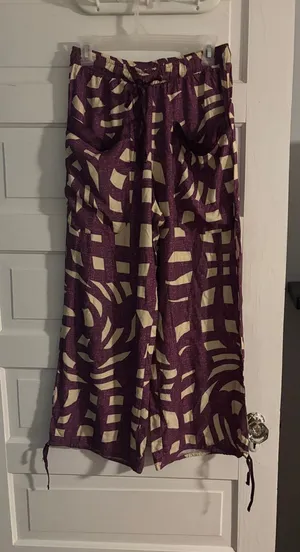 Women's Wide-Leg Patterned Palazzo Pants - Purple Cream thumbnail 1