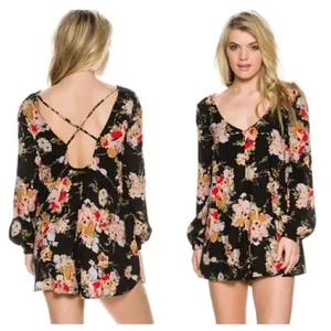 Billabong Secret Moons Floral Long Sleeve Romper Women's Size Small thumbnail 2