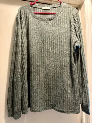 Fantaslook sage green ribbed lounge long sleeve shirt, 2XL thumbnail 1