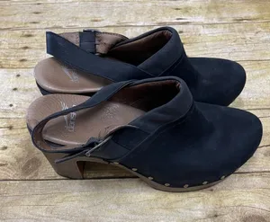 Dansko Black Leather Slingback Clogs with Wood-Look Sole size 8.5/9 thumbnail 1