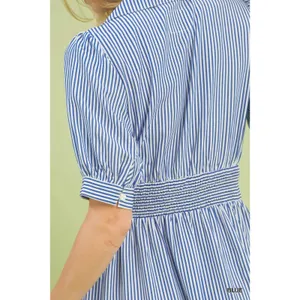 Umgee Striped Midi Dress with Front Zipper - Blue‎ - Medium thumbnail 5