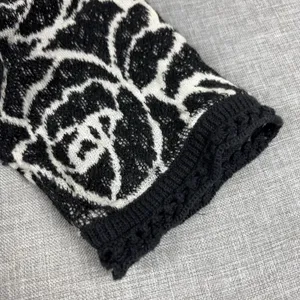 Anthropologie MOTH Sweater Womens Small Black Floral 3/4 Sleeve Open Knit thumbnail 3