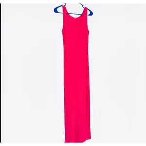 NWOT Hot Pink Maxi Dress Sleeveless Scoop Neck Bodycon‎ Neon Fuchsia Small thumbnail 2