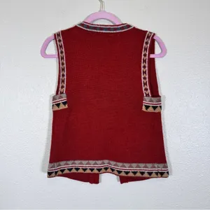 Vintage 70s Vicki Volts Red Grey Sweater Vest Womens S Fall Warm Hippie Folk thumbnail 3