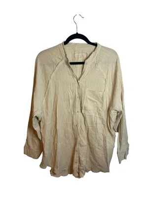 Aerie Beige Gauzy Cover Up Shirt thumbnail 3