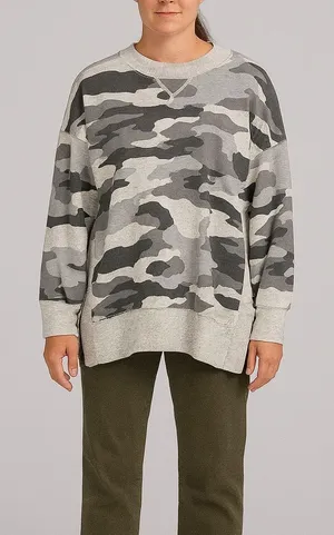 Aerie Oversized Grey Camouflage Crewneck Sweatshirt Size Small thumbnail 1