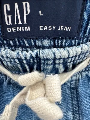 GAP Easy Jean pull on Light Blue Washed Denim Cargo Joggers tapered L drawstring thumbnail 8