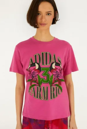Adidas x Farm Rio Graphic Short Sleeve Tee, Size S Pink/Green NWT thumbnail 1