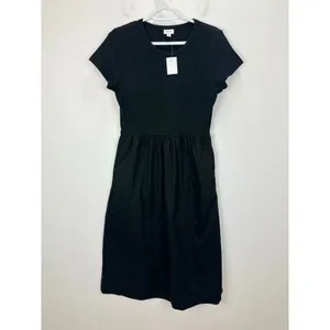 J.Crew Short Sleeve Knit Mixy Dress Black Stretch Cotton A Line Minimalist S NWT thumbnail 2