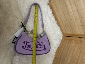 Von Dutch purple shoulder bag with chain charms purse tote handbag Y2K New thumbnail 9