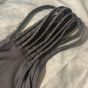 Skims rhinestone swim strappy bikini bottom in gunmetal size 2X thumbnail 4
