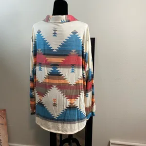 Western Coastal Cowgirl Diamond Aztec Cream Button Shacket with Collar & Pockets thumbnail 3