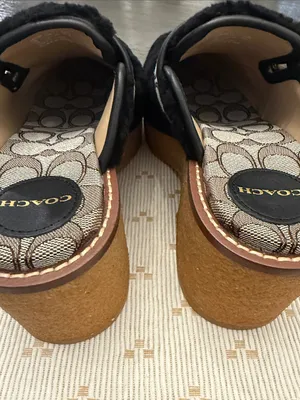 Coach Black Shearling Dylan Signature Buckle Platform Clogs Mules Size 7 NWOT‎ thumbnail 9