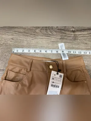 Zara Women’s Faux Leather Mom Fit Pants size‎ 2 Dark Camel Straight Leg thumbnail 6