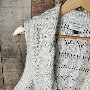 Sonoma Cream Cotton Pointelle Knit Open Front Draped Vest XL Boho Coastal thumbnail 2