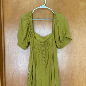 Free People Jumpsuit Womens Size 4 Mustard Yellow Puff Sleeve Wide Leg Textured‎ thumbnail 5