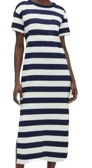 Lou & Grey Short Sleeve Striped Tee Shirt Maxi Dress Blue White Small thumbnail 1