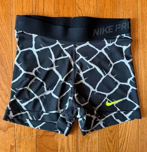 Nike Pro Compression Shorts Black White Giraffe Print Volt Swoosh Spandex Medium thumbnail 1