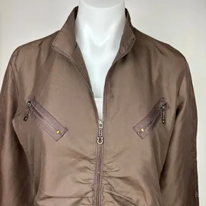 Black Vintage Brown Ruched Zip Up Pockets Collar Flight Utility Bomber Jacket M thumbnail 6