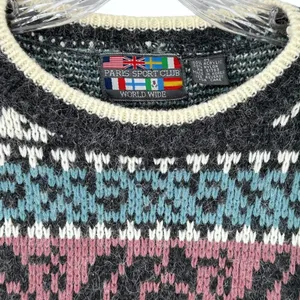 Vintage 80's Paris Sport Club Chunky Fair Isle Oversize Sweater M Breakfast Club thumbnail 3
