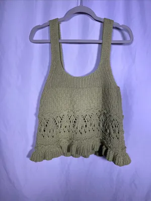 Zara Womens Green Crochet Tank Top Blouse Large 5802/040/526/L thumbnail 2