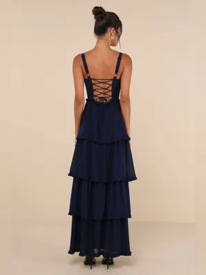 LULU’S Sophisticated Occasion Navy Blue Bustier Lace-Up Maxi Dress thumbnail 6