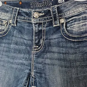 Miss Me midrise skinny stitched bling blue denim jeans sz 28 thumbnail 5