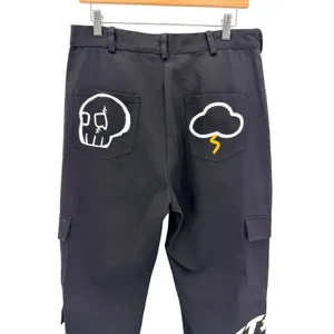 Y2K Graphic Cargo Pants Black Anime Skull Streetwear Alt Utility Rave Stitch L thumbnail 4