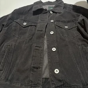 Black Washed Denim Trucker Jacket Oversized Vintage Grunge Streetwear XS thumbnail 4