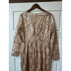 Eliza J Champagne Sequin Lace Long Sleeve Formal Gown Size 14 Evening thumbnail 9