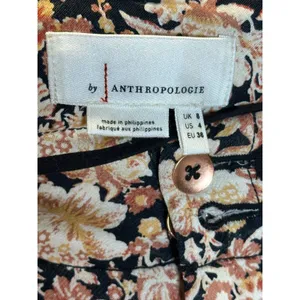 Anthropologie Floral Tapered Pants Womens 4 Black Orange Ankle Zip Boho Casual thumbnail 7