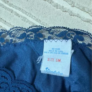 Vintage Made in the USA Lace Trim Navy Blue Slip Lingerie Top thumbnail 4