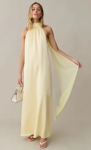 NWT Few Moda Alessia Maxi Dress size XL butter yellow halter o.p.t scarf thumbnail 1