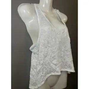 Free People Tank Top Womens Small Silver Lurex Scoop Neck Racerback Cropped thumbnail 3