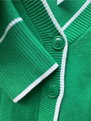 Maeve Anthropologie Green Ribbed V-Neck Cardigan NWT Medium Preppy Contrast Trim thumbnail 5