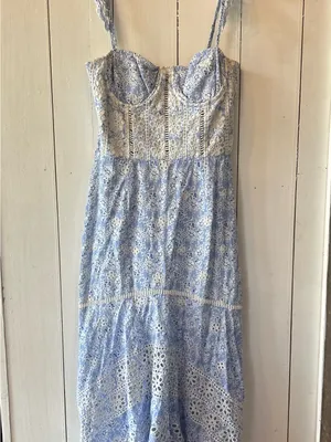 Karina Grimaldi Light Blue Eyelet Corset Midi Dress small thumbnail 2