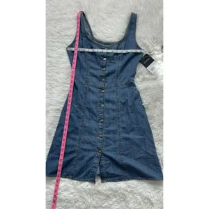 Lee Women’s Blue Denim Button Front Sleeveless Square Neck A-Line Dress Size S thumbnail 7