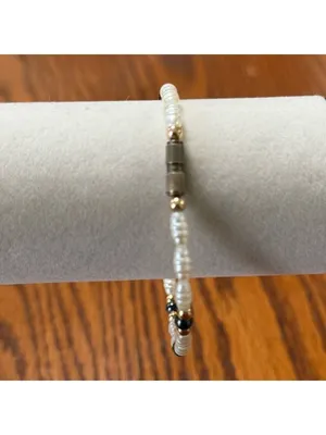 Vintage 1990s Pearl and Gold & Black Beaded Bracelet 7.5” thumbnail 5