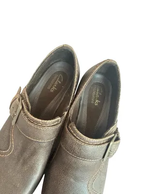 Clarks Bendables Freesia Clog Shoes Low Heel Buckle Leather Light Brown Size 8 thumbnail 4