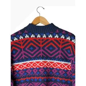 Old Navy So Soft Fair Isle Sweater Women XS Navy Blue‎ Red Mock Neck Nordic Knit thumbnail 5