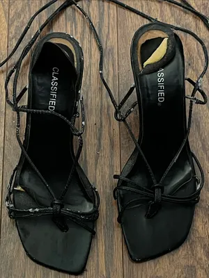 Caged Black Lace-Up Strappy Women's Sandals thumbnail 7