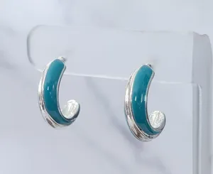 Silver Tone & Turquoise Tone Hoops thumbnail 2