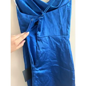 Lulus Luxe Reputation Blue Satin Sleeveless Cowl Neck Mini Dress Size XS NWT thumbnail 9